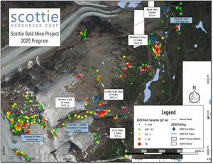 Overview of the 2020 Scottie Gold Mine Project field program.