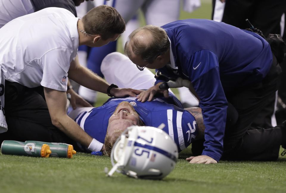 Jack Mewhort’s knee issues have forced him into retirement. (AP Photo/Darron Cummings)