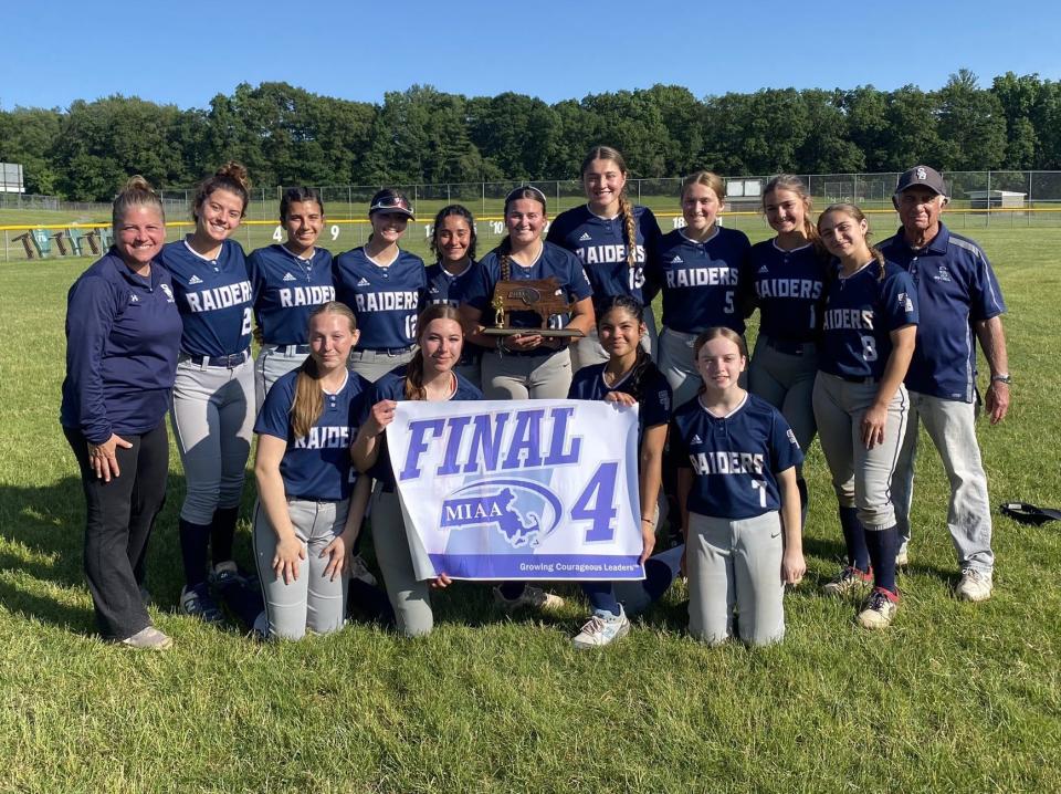 Members of the Somerset Berkley softball team after winning Saturday's Division II quarterfinals against Billerica. The Raiders advance to the Final 4.