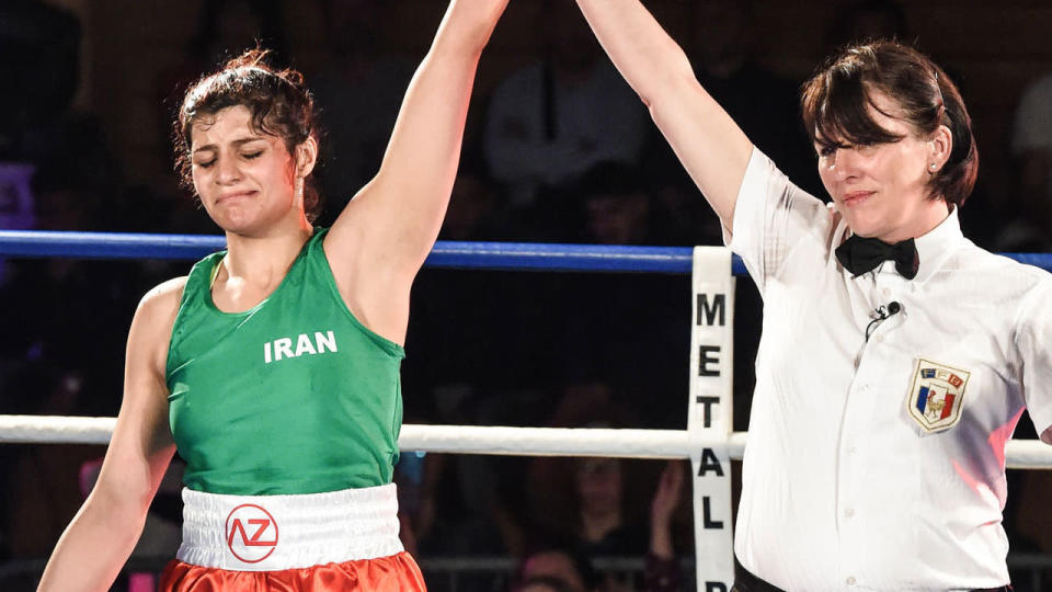 Sadaf Khadem won her first official boxing bout last weekend. Pic: Getty