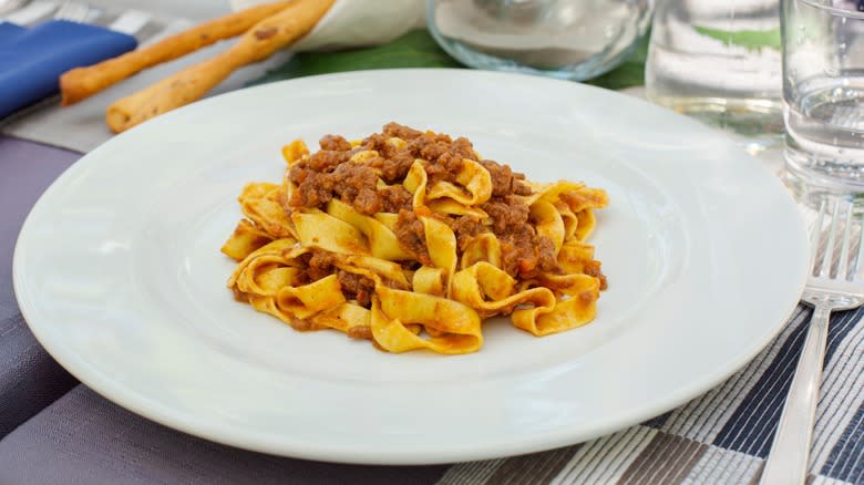 Ragu on tagliatelle noodles