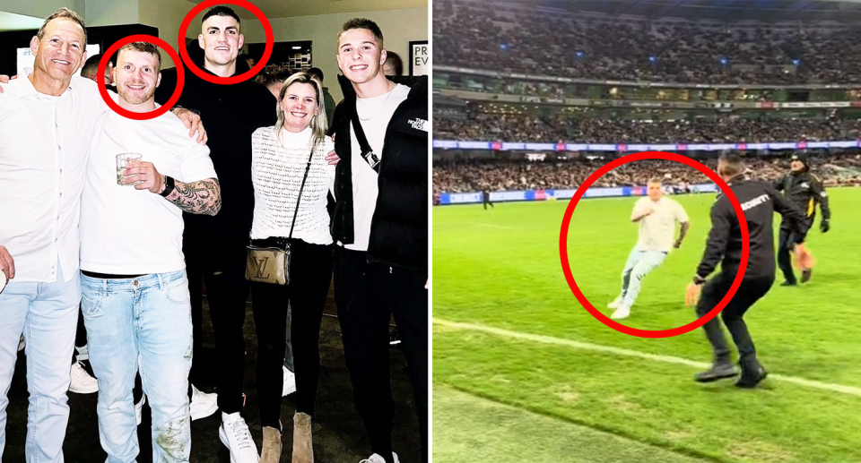 The close friend of Collingwood star Brayden Maynard is facing a lifetime ban from the AFL after being caught pitch invading during the Pies' epic comeback win over North Melbourne. Image: Instagram/TikTok