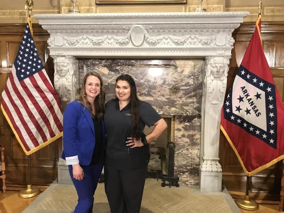 The author, Rosa Ruvalcaba Serna, with Rep. Megan Godfrey at the Arkansas State Capitol