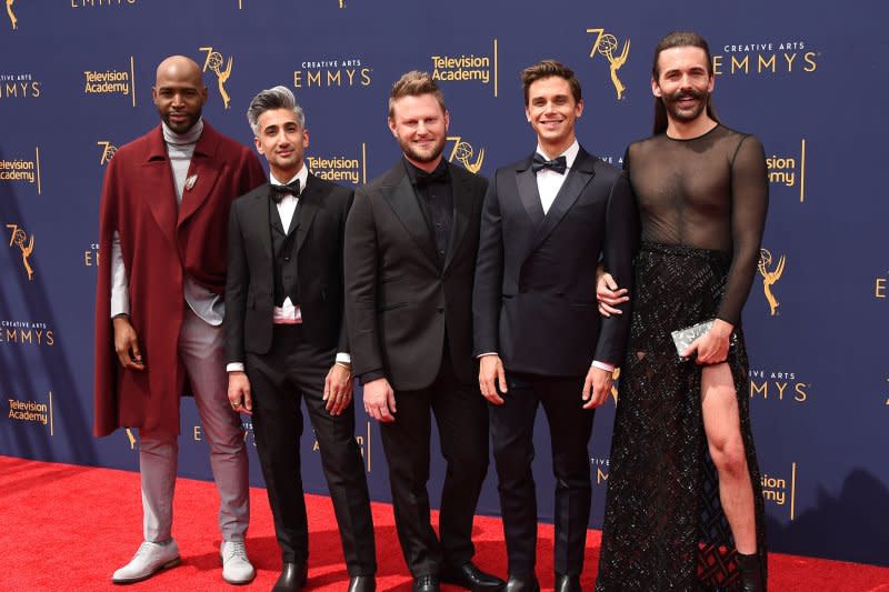 Karamo Brown, Tan France, Bobby Berk, Antoni Porowski and Jonathan Van Ness, from left or right, attend the Creative Arts Emmy Awards in 2018. File Photo by Gregg DeGuire/UPI