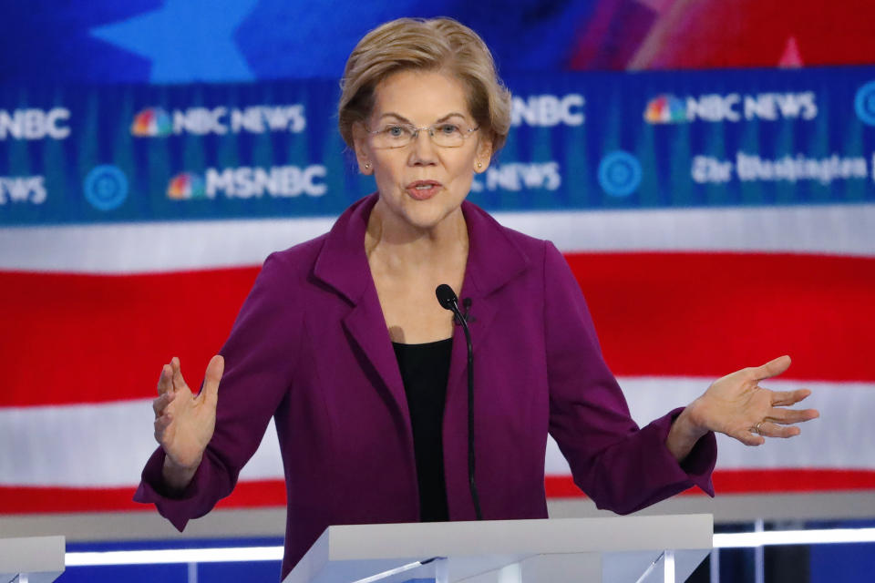 Democratic presidential candidate Sen. Elizabeth Warren, D-Mass., speaks in a Democratic presidential primary debate, Wednesday, Nov. 20, 2019, in Atlanta. (Photo: John Bazemore/AP)