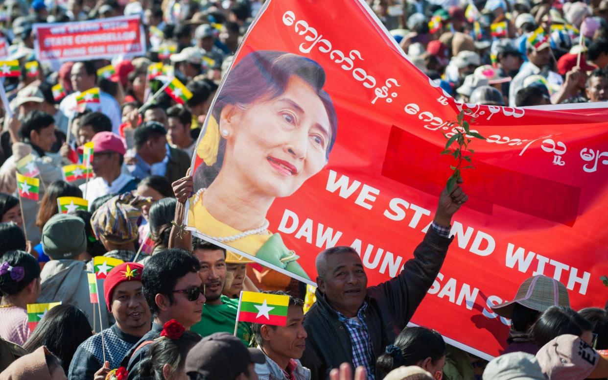 Myanmar has been rallying in support of Aung San Suu Kyi ahead of the genocide trial - AFP