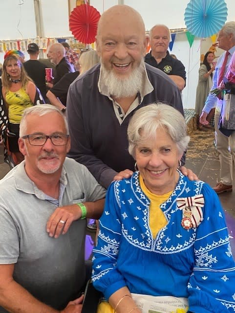 Glastonbury’s founder Michael Eavis with Mrs Maw and Mr Gray (FMS/PA)