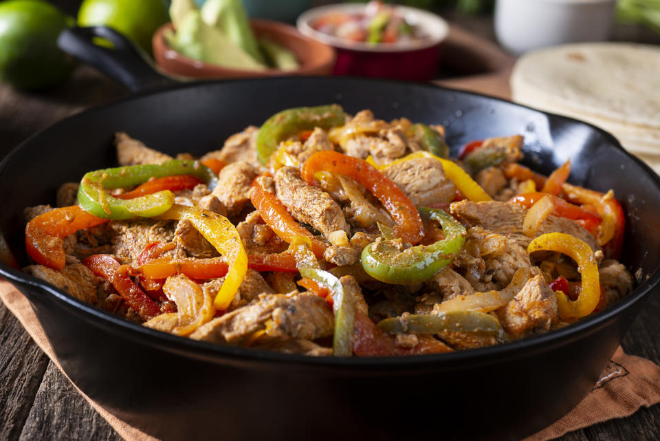 A skillet of fajitas