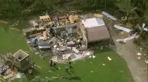 Homes are damaged after severe weather passed the area on Wednesday, July 19, 2023 in Rocky Mount, N.C. (WTVD via AP)