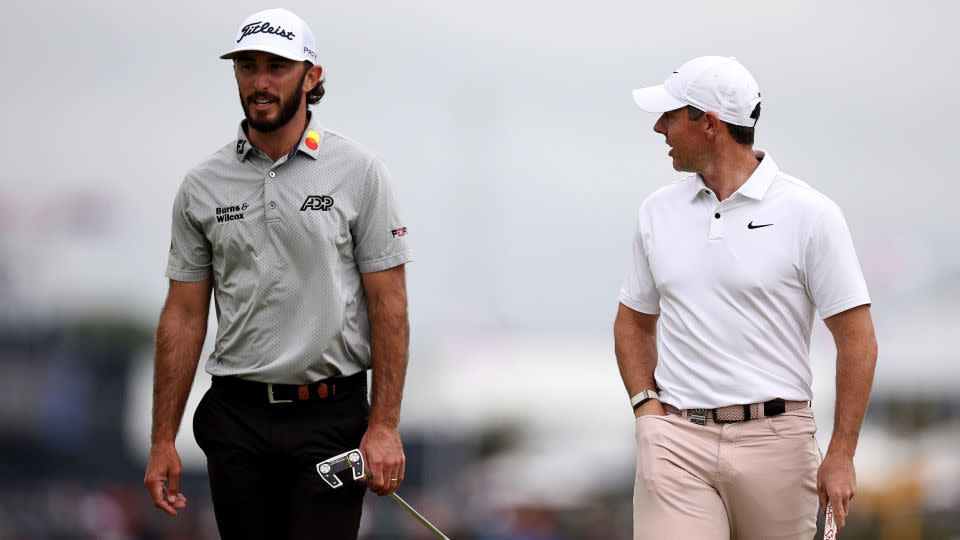 Homa (left) and McIlroy chat during The 2023 Open Championship at Royal Liverpool Golf Club in Hoylake, England. - Jared C. Tilton/Getty Images