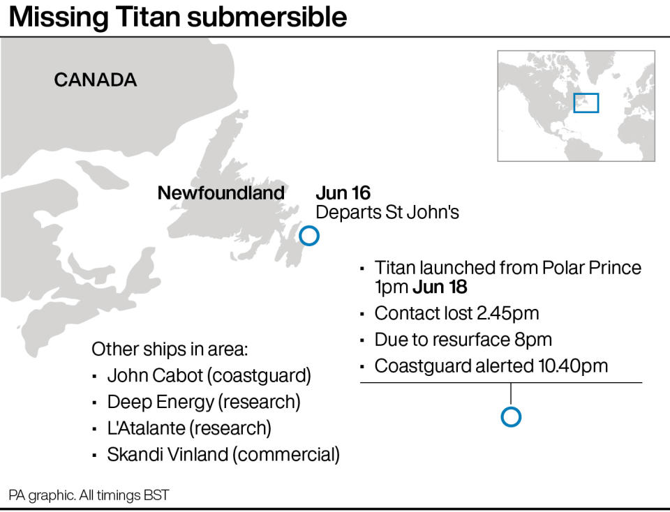 A map area showing the presumed location of Titan. (PA)