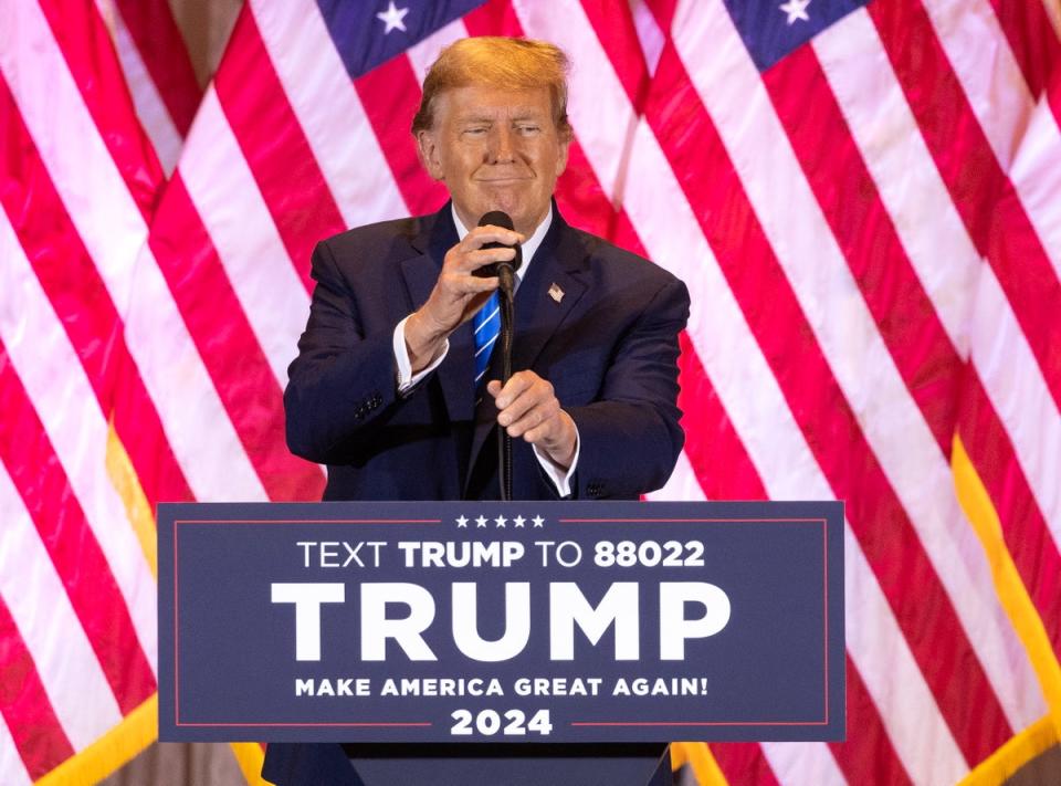 Trump addresses the audience at his Super Tuesday watch party in Florida (EPA)