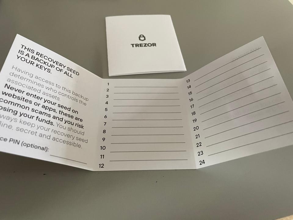 Recovery seed phrase cards
