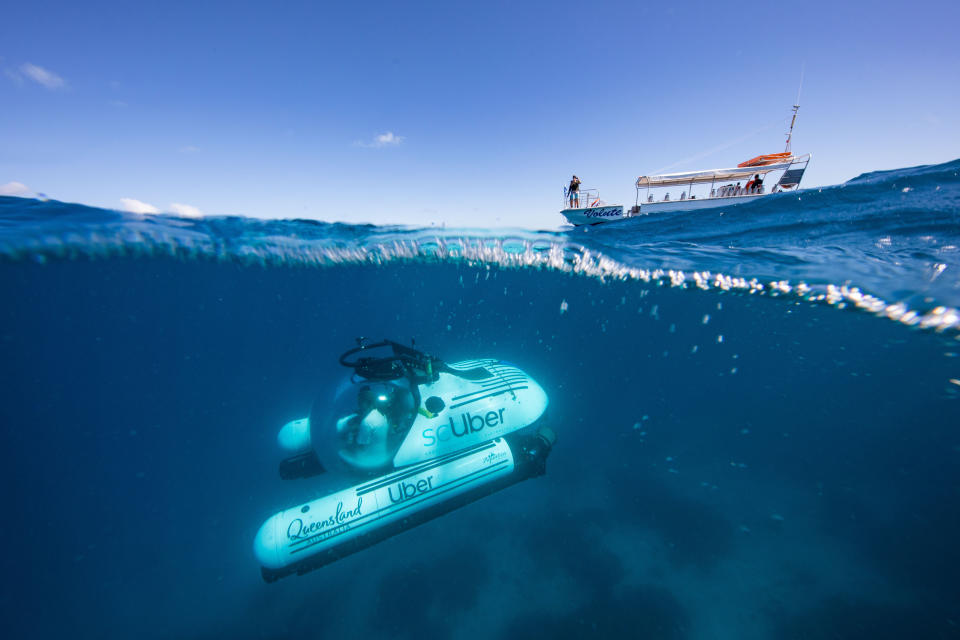 Uber submarine at a shipwreck on the Great Barrier Reef