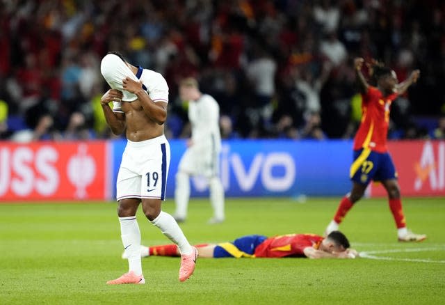 England’s Ollie Watkins appears dejected after the final whistle 