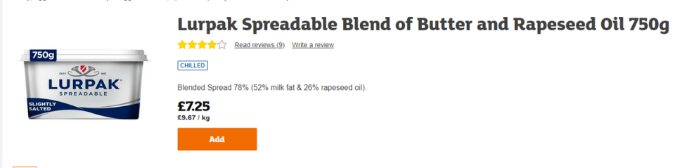 Customers were shocked to find Sainsbury’s online and in store have listed a 750g tub of Lurpak Spreadable for £7.25. (Sainsbury's)