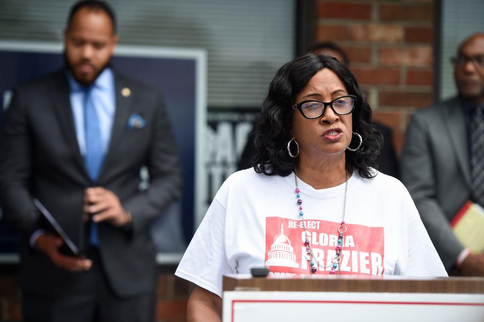 Georgia Rep. Gloria Frazier addresses the media during a Richmond County Democratic Party press conference outside of the party's office off Broad Street on Monday, June 27, 2022. Representatives discussed the overturn of Roe v. Wade and the effects on Augusta residents.