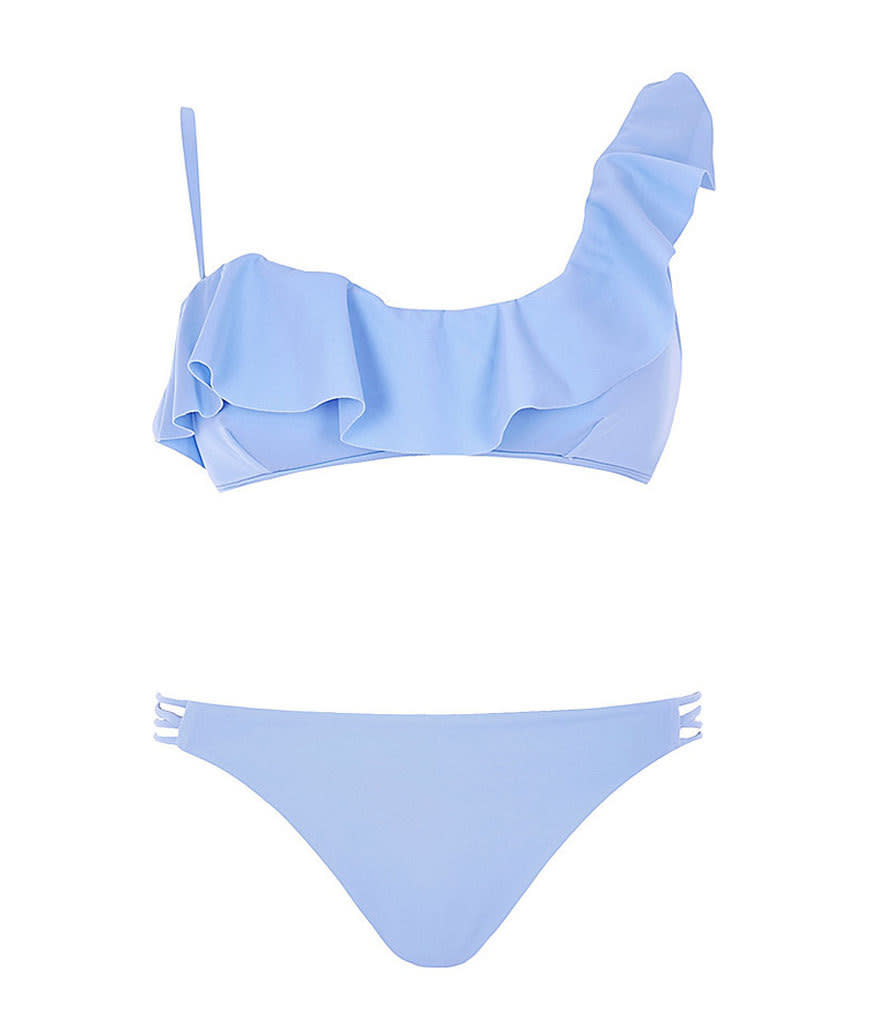 We love the baby blue color and the stay-put straps on this affordable River Island suit.