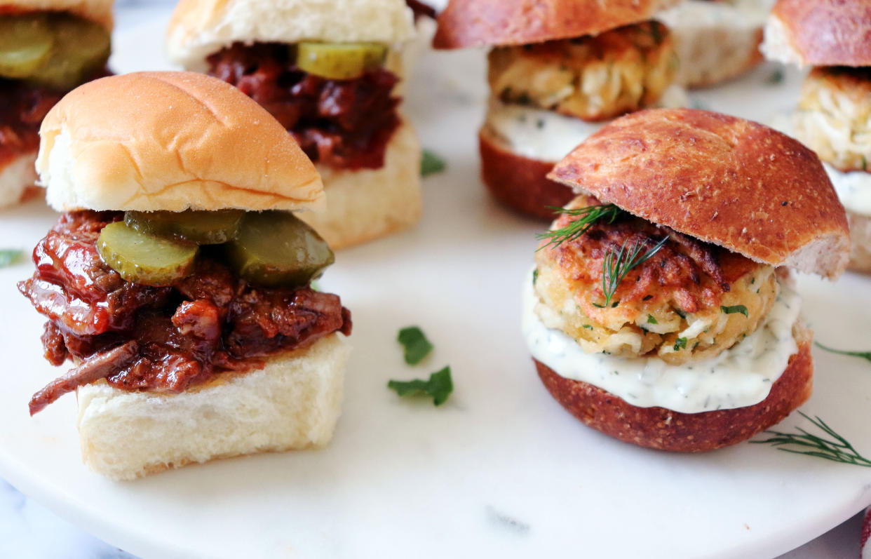 What really at stake Sunday: Kansas City's barbeque sliders (left) vs. San Francisco's crabcake offerings. (Photo: Jeremy Paige)