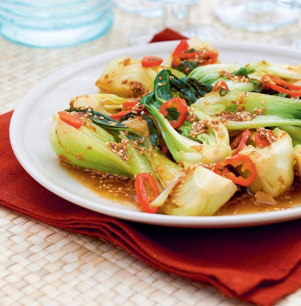 <p>Pak choi with chilli and a nutty, warm sesame dressing? Yes, please. </p><p>Get the <a href="https://www.amummytoo.co.uk/eat-your-greens/" rel="nofollow noopener" target="_blank" data-ylk="slk:Spicy Pak Choi with Sesame Sauce;elm:context_link;itc:0;sec:content-canvas" class="link ">Spicy Pak Choi with Sesame Sauce</a> recipe.</p><p>Recipe from <a href="https://www.amummytoo.co.uk/" rel="nofollow noopener" target="_blank" data-ylk="slk:A Mummy Too;elm:context_link;itc:0;sec:content-canvas" class="link ">A Mummy Too</a>. </p>