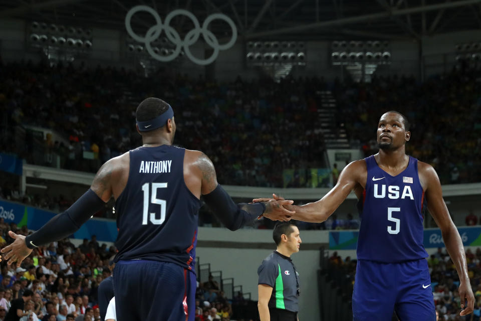 Carmelo Anthony與Kevin Durant領軍出戰里約。（Photo by Christian Petersen/Getty Images）