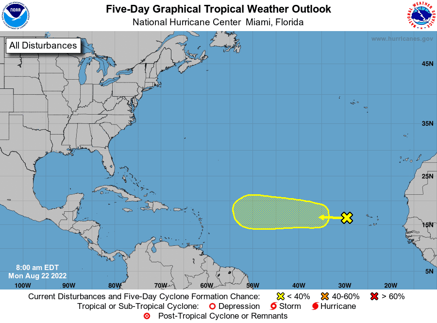 Tropical wave crossing the Atlantic 8 a.m. Aug. 22, 2022.