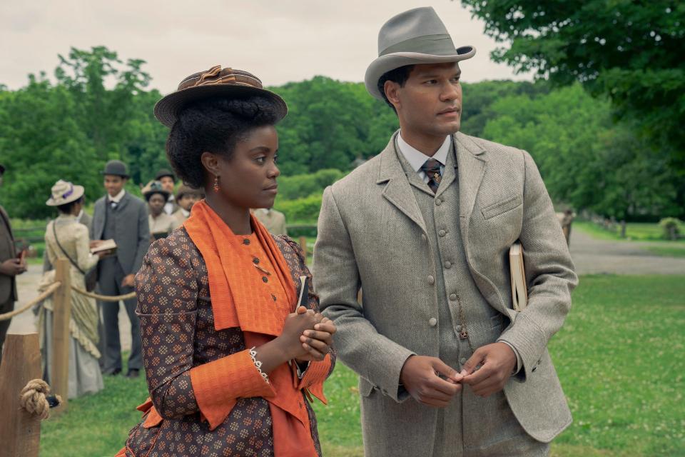 Denée Benton as Peggy Scott and Sullivan Jones as 	 T. Thomas Fortune in"The Gilded Age."
