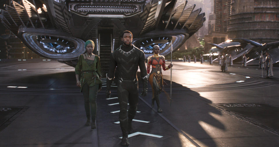 Lupita Nyong'o, Chadwick Boseman and Danai Gurira in "Black Panther." (Photo: MARVEL STUDIOS)