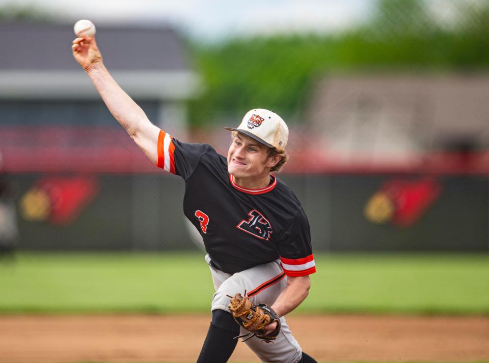 Byron's Braden Smith pitches the ball on Friday, May 27, 2022, at Stillman Valley High School in Stillman Valley.