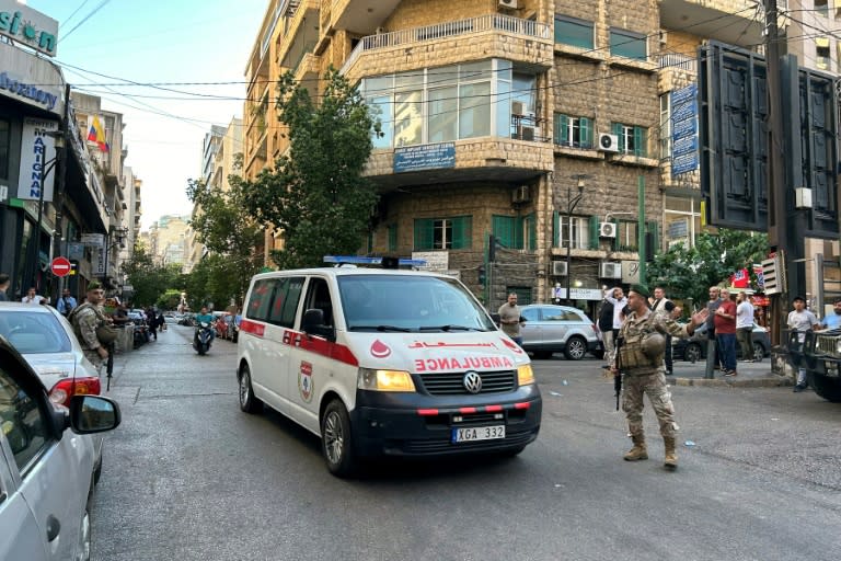 An ambulance rushes wounded people to hospital in Beirut on September 17, 2024, after explosions hit Hezbollah strongholds (Anwar AMRO)