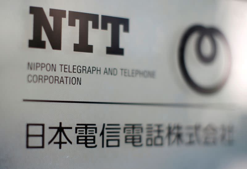 FILE PHOTO: The logo of NTT is displayed at the company office in Tokyo