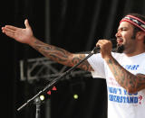<p>Ben Harper gives it up to the crowd at the Virgin Festival By Virgin Mobile 2007 at Pimlico Race Course on August 4, 2007 in Baltimore, Maryland.</p>