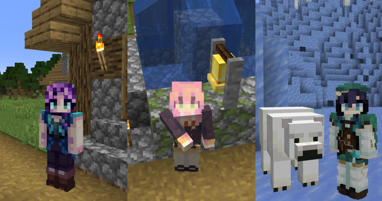  Minecraft skins header - Anya Forger, Abigail, Venti. 