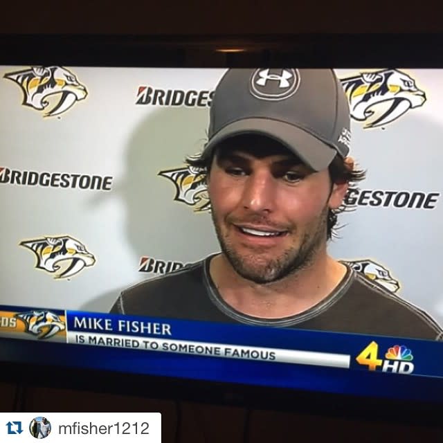 Mr. <strong>Carrie Underwood</strong> is taking on a whole new meaning! The country superstar's husband, NHL star <strong> Mike Fisher</strong>, was hilariously identified as "married to someone famous" in a televised interview with Nashville's local NBC affiliate. Ever the good sport, the athlete shared the moment on Instagram. <strong>WATCH: Carrie Underwood Stuns in First Post-Baby Appearance</strong> "Had a good laugh at this!" the 35-year-old captioned the image. And it looks like Mrs. Mike Fisher was just as amused! Underwood re-posted the image, adding the caption "First name: Someone. Last name: Famous." <strong>WATCH: Meet Carrie Underwood and Mike Fisher's Baby Boy, Isaiah</strong> No matter what you call them, Underwood and Fisher make an undeniable power couple. The singer recently scored the 21st No. 1 single of her career with "Little Toy Guns," while Fisher just last week inked a new two-year contract extension with the Nashville Predators worth a reported $8.8 million. ET was with Underwood backstage at the CMT Awards earlier this month, where we broke the news that she had just become the No. 1 CMT Awards winner of all time! Watch her adorable reaction in the video below.