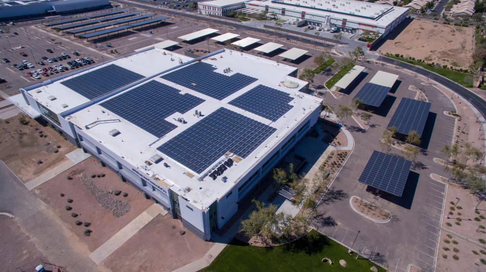 Solar panels are a prominent feature at Chase's new south Tempe campus.