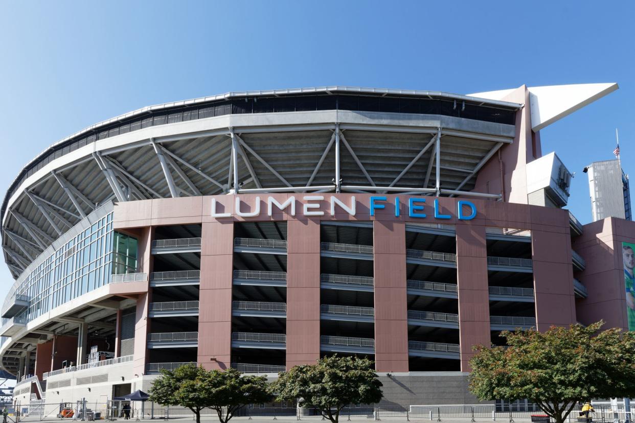 Seattle Seahawks, Lumen Field, Seattle, exterior of stadium during a sunny day in summer, empty