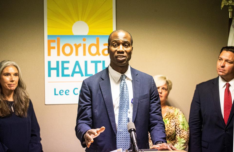 Florida's new surgeon general Joe Ladapo speaks at a press conference at the Florida Department of Health in Lee County on Thursday, October 14, 2021.