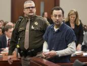 Disgraced former USA Gymnastics team doctor Larry Nassar at his sentencing hearing in Lansing, Michigan, for sexual abuse