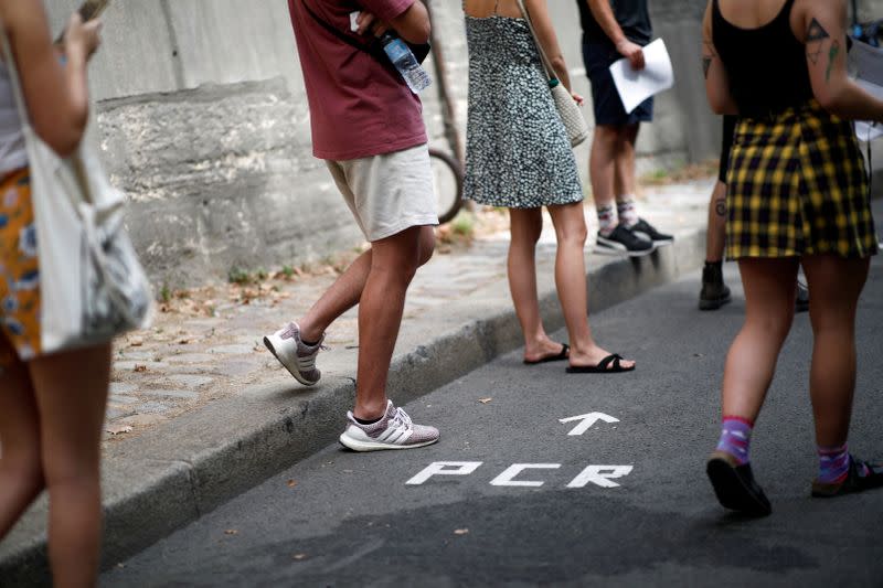 People queue to take PCR tests for the coronavirus disease (COVID-19) in Paris