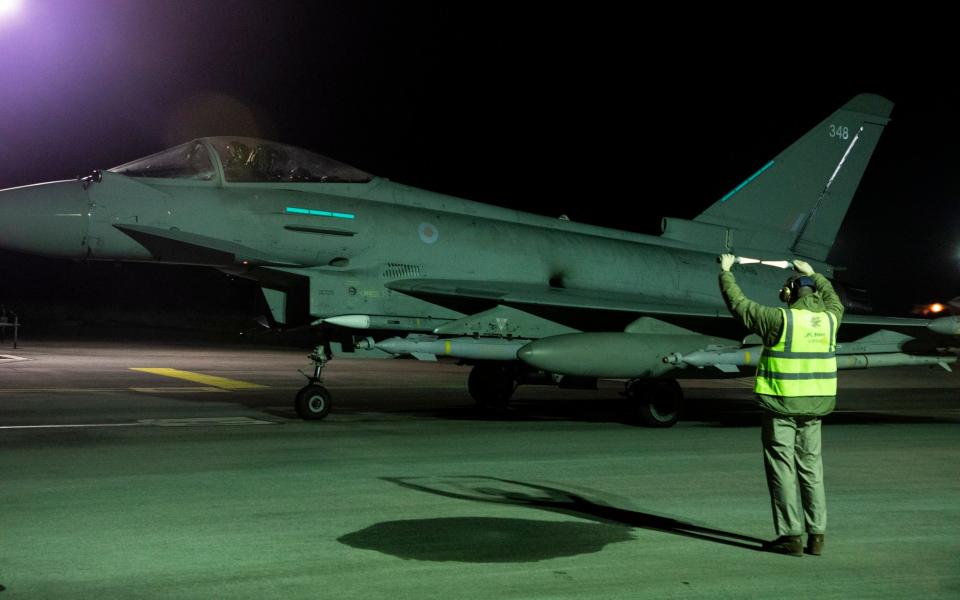 A RAF Typhoon FGR4 aircraft ahead of the strikes