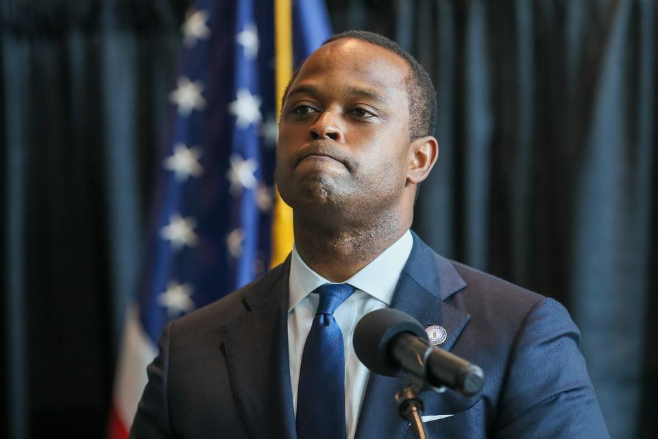 Kentucky Attorney General Daniel Cameron speaks during a press conference in Frankfort on Sept. 13, 2020, on the results of his office's examination of the Breonna Taylor shooting case.