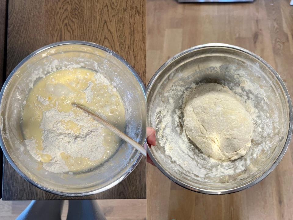 Add the wet ingredients and turn it into a dough.