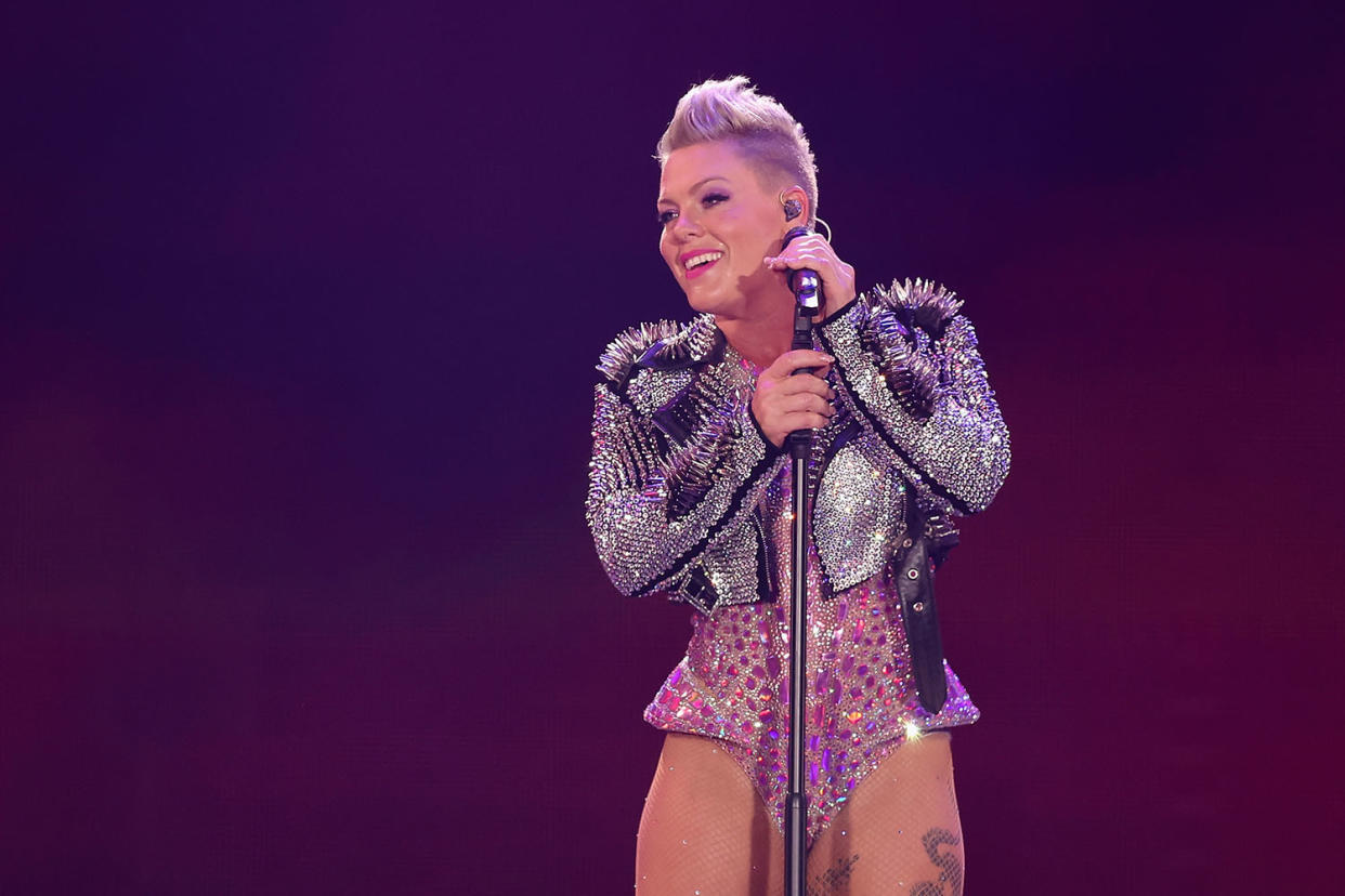 Pink performs on stage