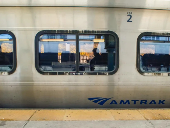 An Amtrak Acela car stopped in Baltimore