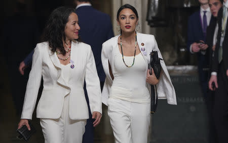 Rep. Alexandria Ocasio Cortez arrives with guest Ana Maria Archilla of New York, before President Donald Trump delivers his second State of the Union address. REUTERS/Joshua Roberts