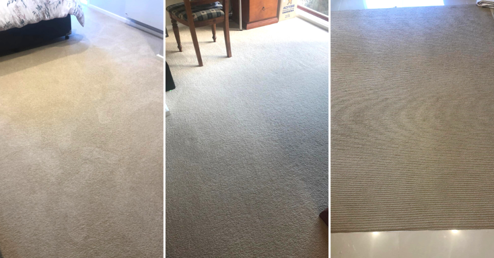Three photos side by side of clean carpets 