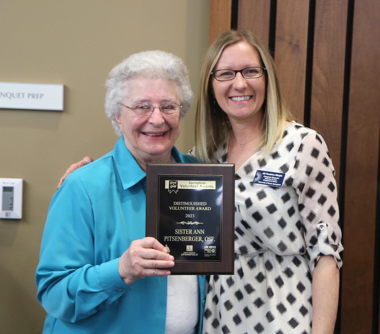 For her service as a Hospital Sister of St. Francis for more than 70 years, Ann Pitsenberger of Springfield was honored with the 2023 Distinguished Volunteer Award. Pitsenberger has served as a volunteer for the Hospital Sisters Mission Outreach since its inception and was the first chair of its board of directors.