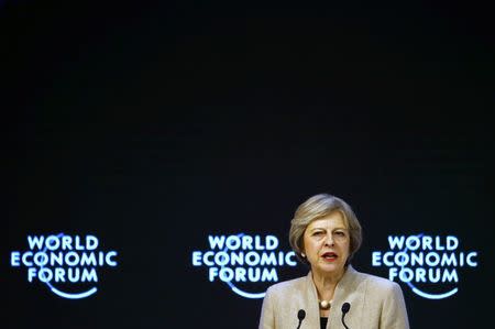 Britain's Prime Minister Theresa May attends the World Economic Forum (WEF) annual meeting in Davos, Switzerland January 19, 2017. REUTERS/Ruben Sprich