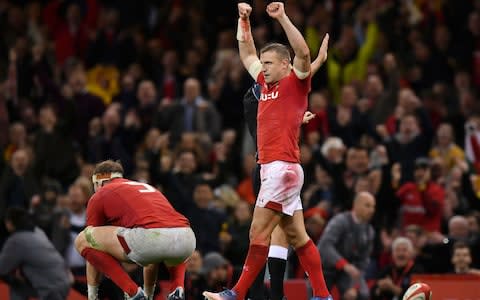 Hadleigh Parkes of Wales celebrates on the final whistle during the International Friendly match between Wales and Australia at Principality Stadium  - Credit:  Dan Mullan/Getty 