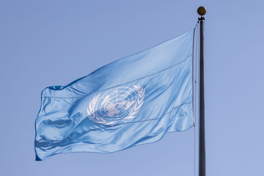 A flag outside United Nations headquarters in New York City